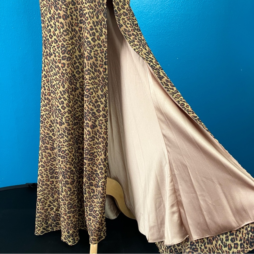 STAUD Lea Leopard Print Maxi Dress w/ Side Slit & Puff Sleeves Size 2 - Picture 13 of 16